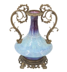 Early 20th Chinese Export Ormolu and Glazed Ceramic Vase