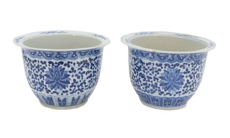 (2) Chinese Blue and White Painted Ceramic Jardinieres