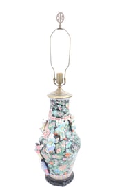 Chinese Polychrome Painted Ceramic Lamp
