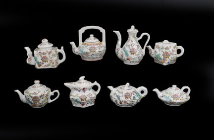 (8) Vintage Chinese Painted Porcelain Tea Kettles