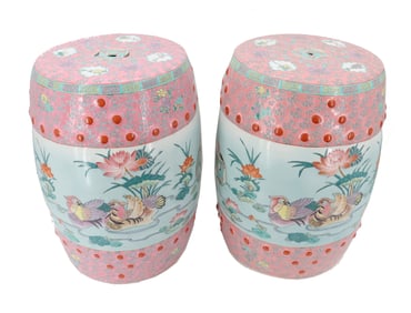 (2) Vintage Chinese Famille Rose Ceramic Garden Stools