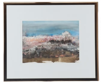 Signed and Dated Abstract Landscape Watercolor on Paper