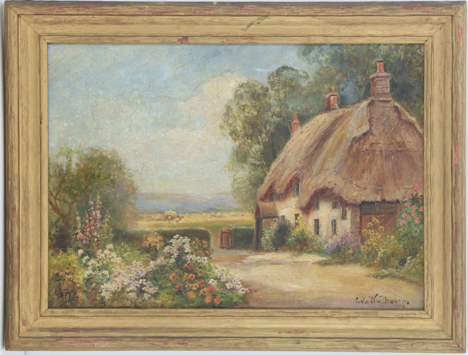 Eva Walbourn (1878-1954) United Kingdom, Signed Oil on Canvas Cottage Scene (1 of 15)