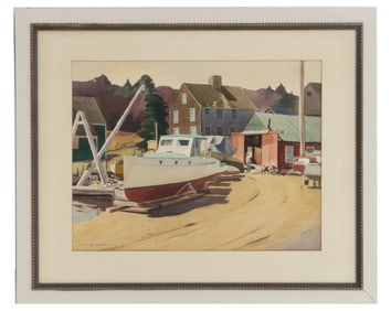 Richard Franklin Bartlett (1900–1989) American, 1952 Watercolor on Paper Harbor Scene