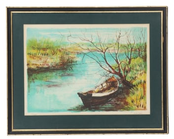 Pierre Letellier (1928–2000) French, Lithograph Print Landscape of a River