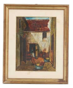 Bruno Portora (20th Century) Italy, Oil on Canvas Architectural Landscape "Casolare"