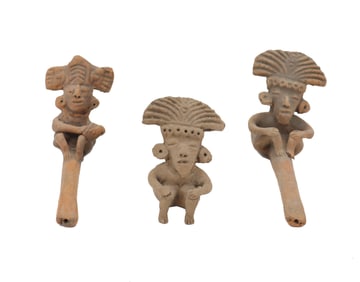 (3) Vintage South American Pre-Columbian Style Terracotta Pipes
