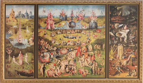 Hieronymus Bosch (Circa 1450–1516) Dutch, Triptych Print on Panel, The Garden of Earthly Delights