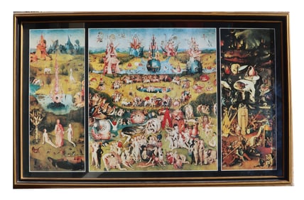 Hieronymus Bosch (Circa 1450-1516) Dutch, "Garden of Earthly Delights" Framed Lithograph