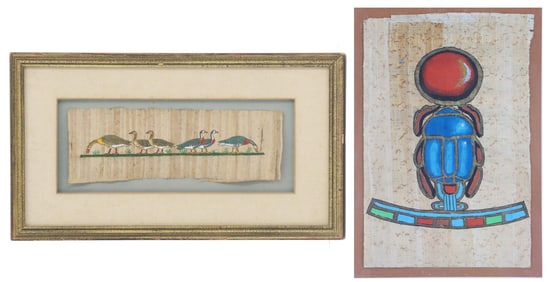 (2) Egyptian Hand Painted Papyrus Artwork
