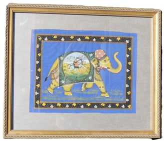 Indian Elephant Gouache on Cotton or Silk