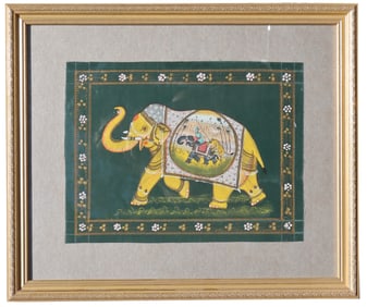 Indian Elephant Gouache on Cotton or Silk