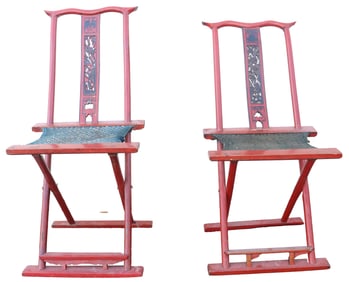 Pair of Red Folding Chapman Asian Chairs