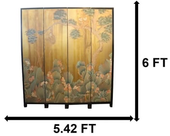 Chinese Black Lacquer 4 Panel Wood Folding Screen