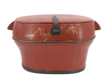 Antique Chinese Red Lacquer Wedding Basket