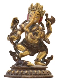 Indian Carved Giltwood Ganesha Sculpture Statuette