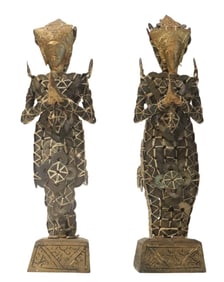 (2) Vintage Balinese Kepeng Dewi Sri Ceremonial Coin Statues