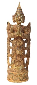 Burmese Parcel Gilt Carved Wood Jeweled Temple Guardian