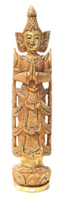 Burmese Parcel Gilt Carved Wood Jeweled Temple Guardian