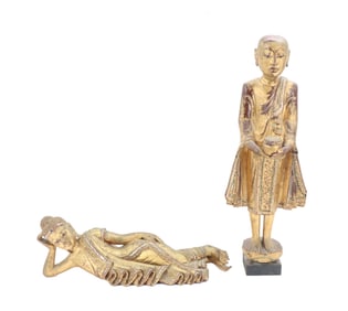 (2) Antique Gilt Wooden Buddhas