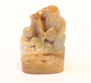 Chinese Carved Stone of Shoulao and Student