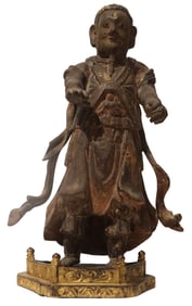 Burmese Parcel Gilt Hardwood Guardian Spirit Nat Statue