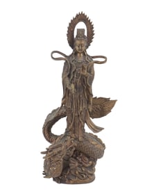 20th Century Chinese Bronze Sculpture Guanyin on Dragon