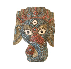 Vintage Tibetan Bejeweled Ganesha Wall Hanging Mask