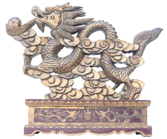 Vintage Chinese Parcel Gilt Carved Wood Dragon