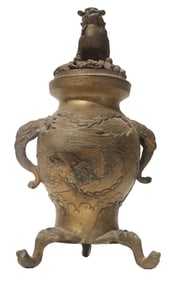 Chinese Bronze Incense Burner Censer with Foo Dog Finial