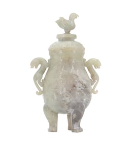 Chinese Carved Hetian Jade Urn