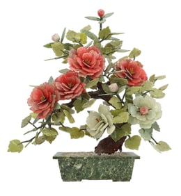 Chinese Jade and Hardstone Floral Arrangement
