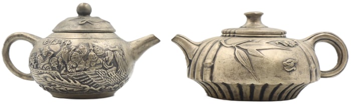 (2) Chinese Qing Dynasty Pewter Tea Pots