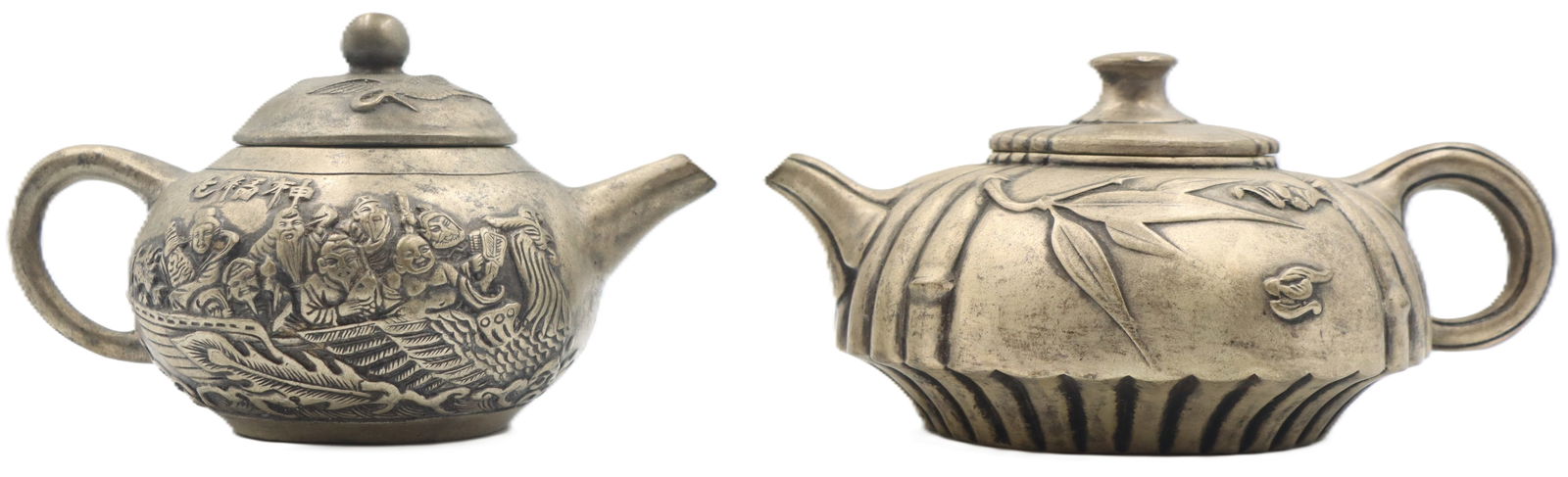 (2) Chinese Qing Dynasty Pewter Tea Pots (1 of 20)