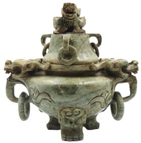 Chinese Qing Dynasty Carved Soapstone Dragon Censer