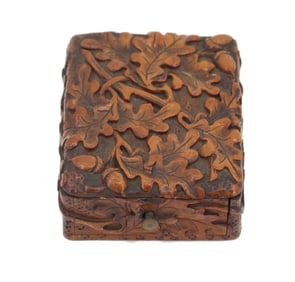 Small Carved Wood Box with Hinged Cover