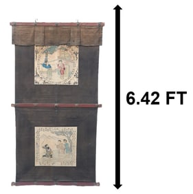 Chinese Folk Art Ink on Silk Framed Wall Panels