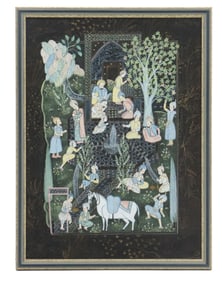 20th Century Antique Mughal Court Painting on Silk