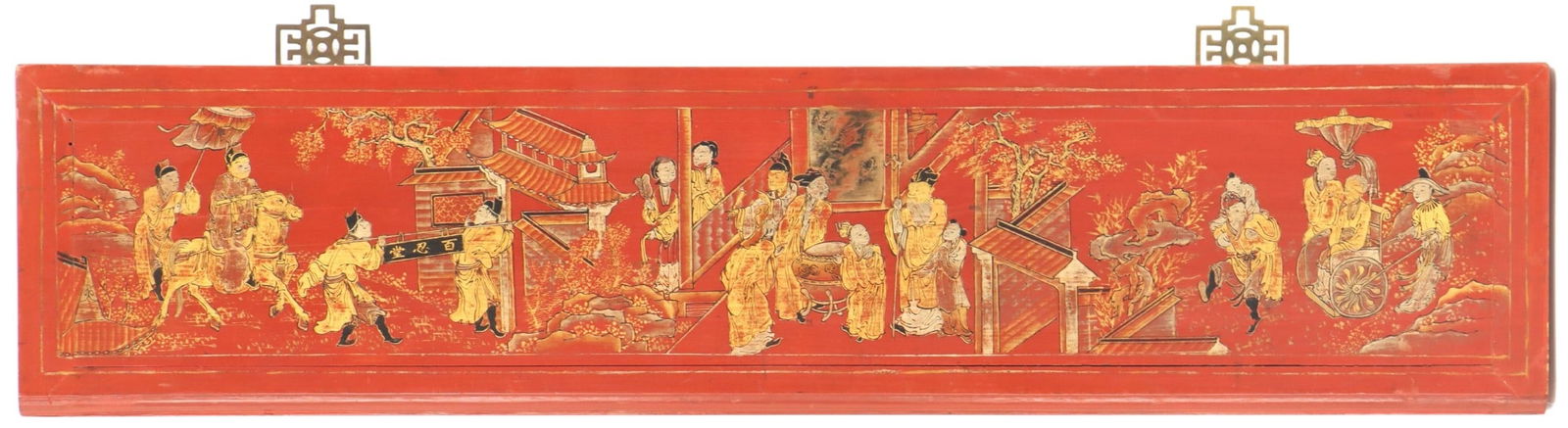 Antique Chinese Red Lacquer Carved Wood Panel with Gilt Figures (1 of 11)