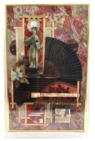 Wall-Hanging Framed Asian Themed Art Assemblage