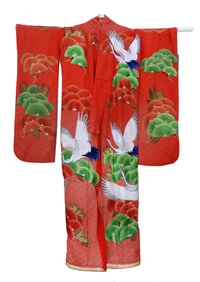 Elaborate Japanese Embroidered Silk Wedding Kimono