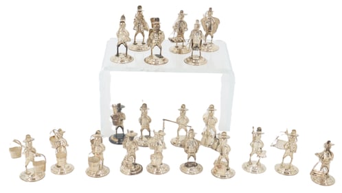 Set of (20) Chinese Sterling Silver Figures / Place Card Holders - Gross 7.325 ozt.