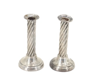 Pair of Curled Column Sterling Silver Candle Sticks Weighted