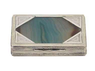 Early Sterling Silver Blue John Engraved 3-Part Box - 2.815 ozt.