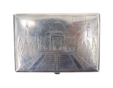 Sterling Silver Personalized Indian Cigarette Case with Taj Mahal Cover - 4.575 ozt.
