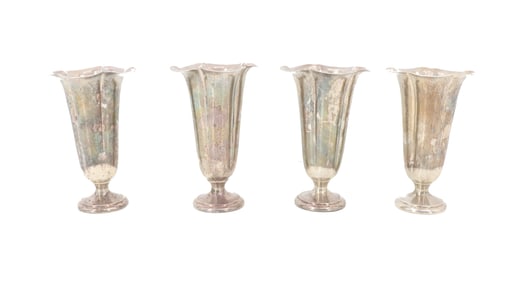 (4) 90% Silver Weighted Floral Raised Sundae Fluted Desert Glasses