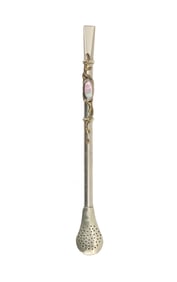 Gilt Silver Mate Bombilla Straw With Stone Inlay