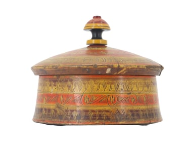 Antique Afghan Masala Dabba Hand Painted Wooden Spice Box