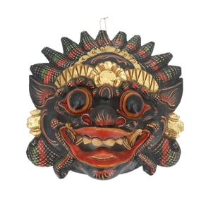 Indonesian Polychrome and Gilt Painted Barong Mask