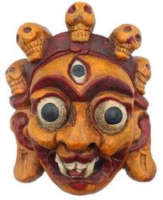 Antique Tibetan Wood Wrathful Deity Mask